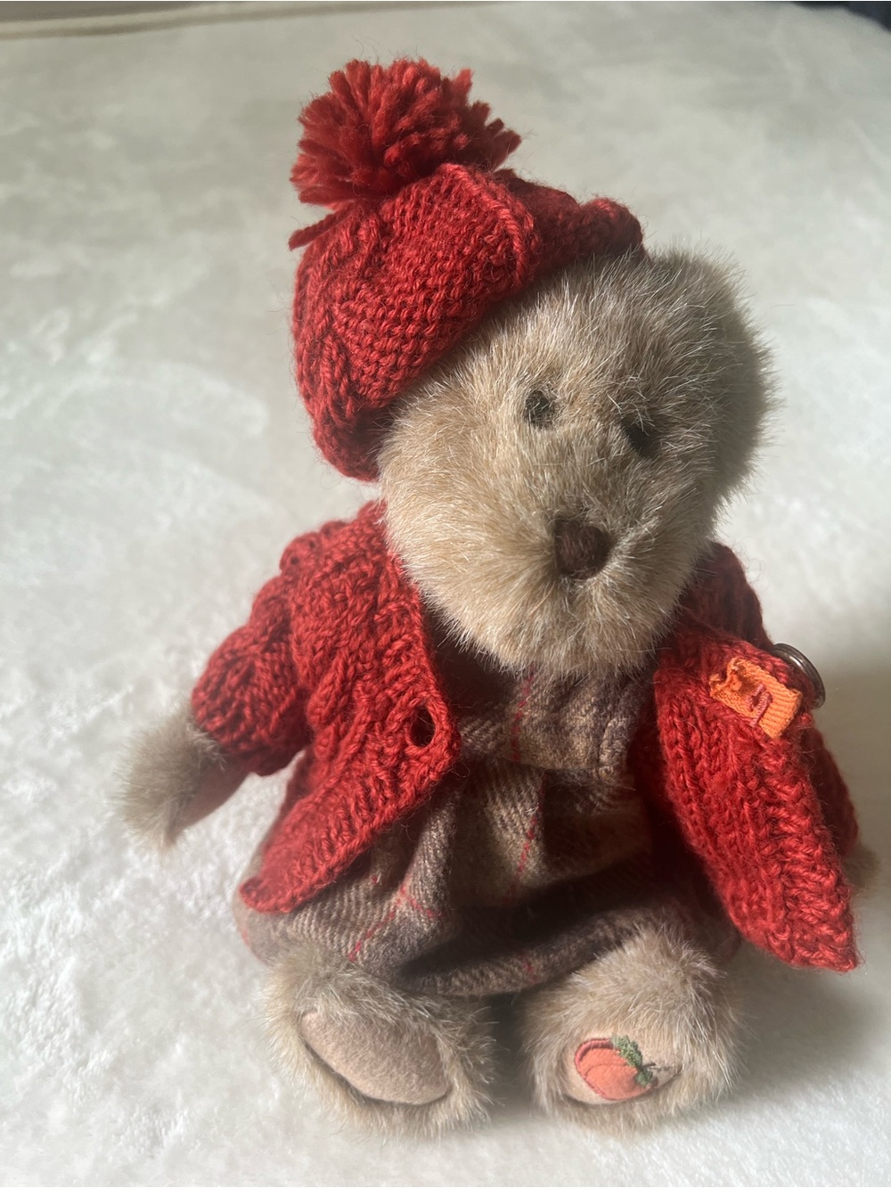 Boyds Bears Tan Plush with Red Knit Hat & Sweater